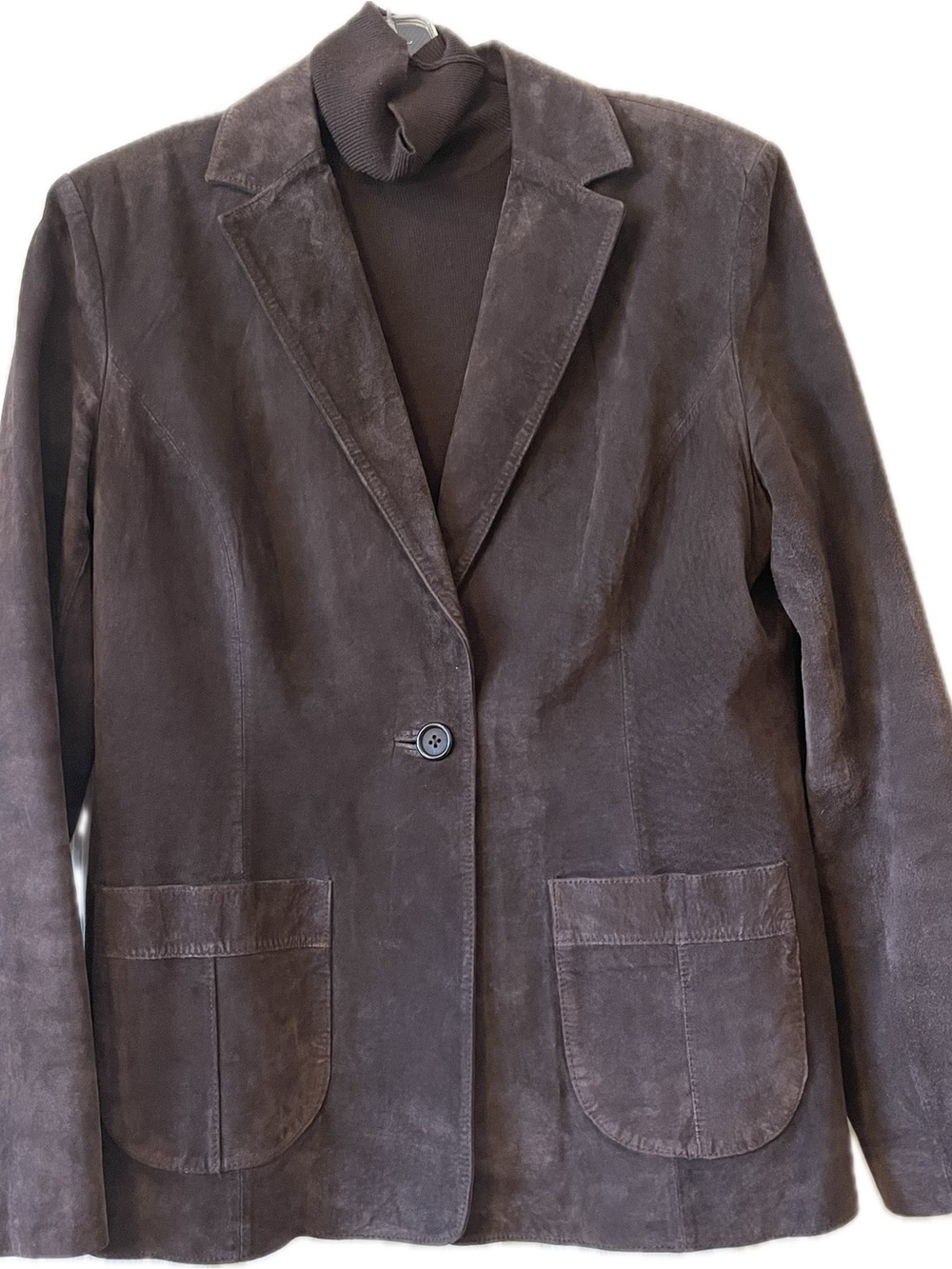 Alfani Chocolate Brown Suede Single-Button Blazer Jacket Sz Medium